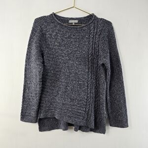 Habitat Asymmetric Hem Space Dye Marled Cable Knit Mixed Texture Sweater Size S